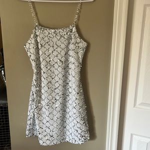 White sequinned mini dress